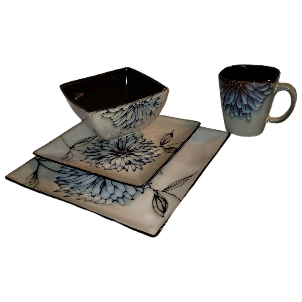 Discontinued Pier 1 Chrysanthemum Stoneware Dishes (1) 4 Piece Place Setting